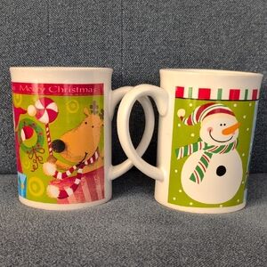 Festive Christmas Mugs Set - Snowman and Reindeer Design